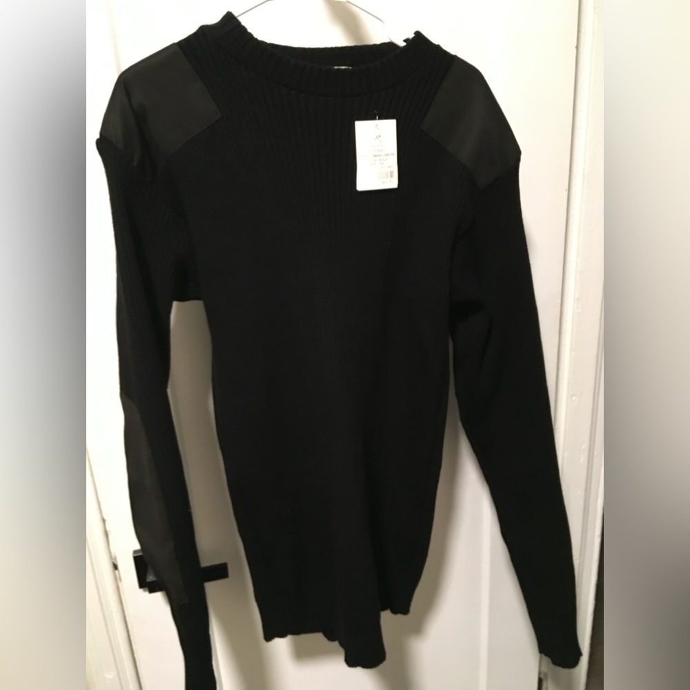 Black Sweater with Leather Accents